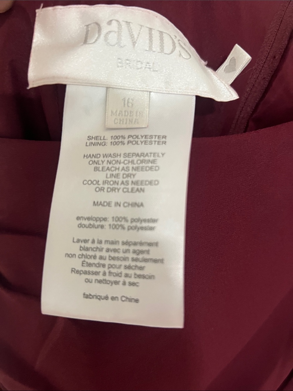 David's Bridal One-Shoulder Dress in Burgundy - Picture 2 of 3
